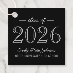 Elegant Silver Black Class of 2026 Graduation Favor Tags