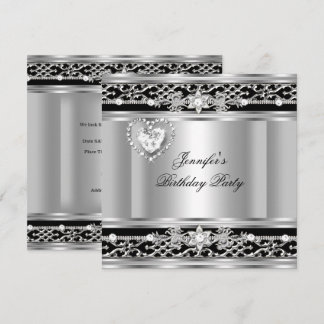 Elegant Silver Black Diamond Birthday Party Invitation