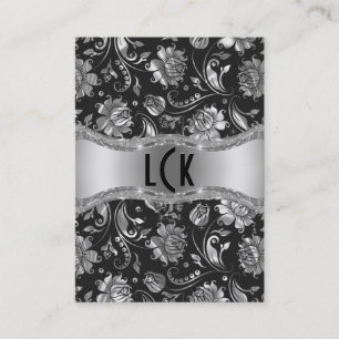 Elegant Silver & Black Floral Damasks Business Card