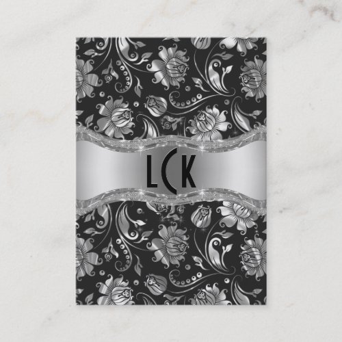 Elegant Silver  Black Floral Damasks Business Card