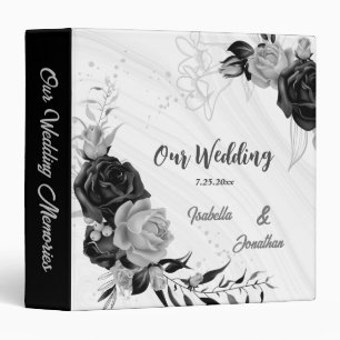 elegant silver & black flowers marble photo album 3 ring binder