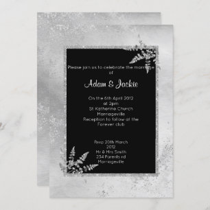 ELEGANT SILVER BLACK MARBLE GLITTER WEDDING INVITATION