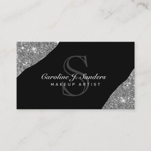 Elegant silver black monogram makeup artist business card
