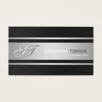 Elegant Silver Black Professional Custom Monogram Business Card
