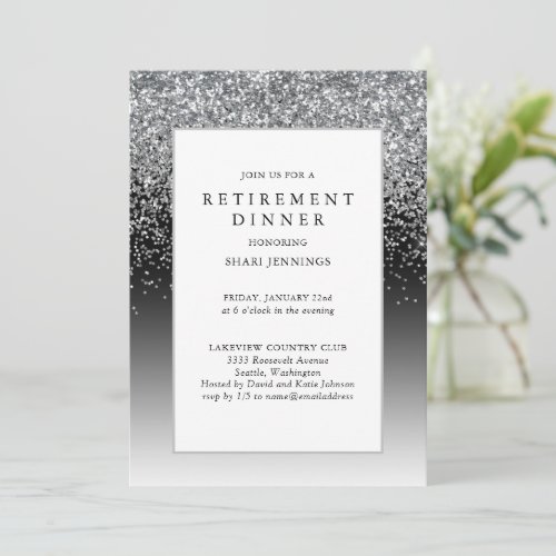 Elegant Silver Black Retirement Party Invitation
