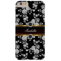 Elegant Silver black Rose Damask jewel Gold Barely There iPhone 6 Plus Case
