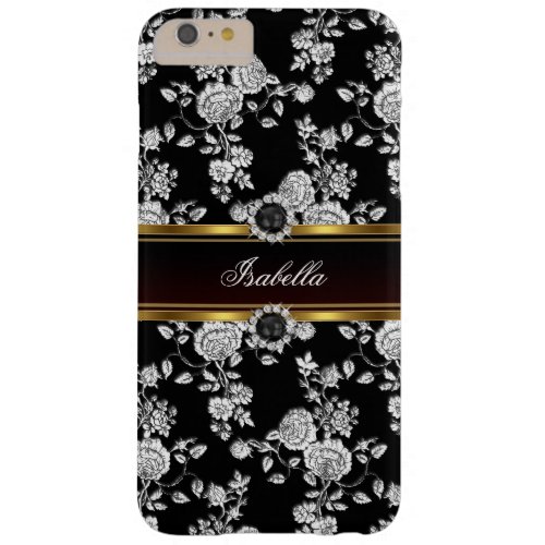 Elegant Silver black Rose Damask jewel Gold Barely There iPhone 6 Plus Case