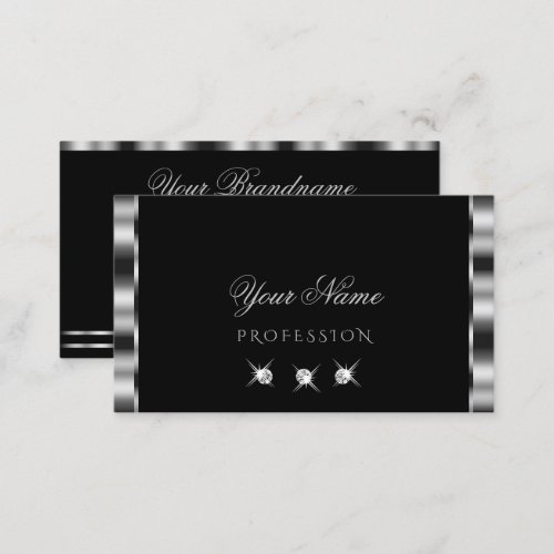 Elegant Silver Black Sparkling Diamonds Stylish Business Card