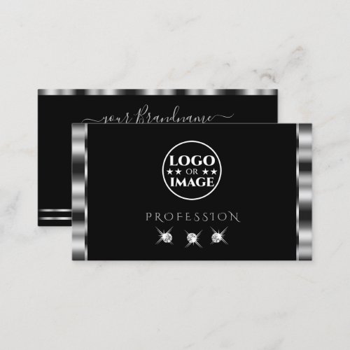 Elegant Silver Black Sparkling Diamonds with Logo Business Card