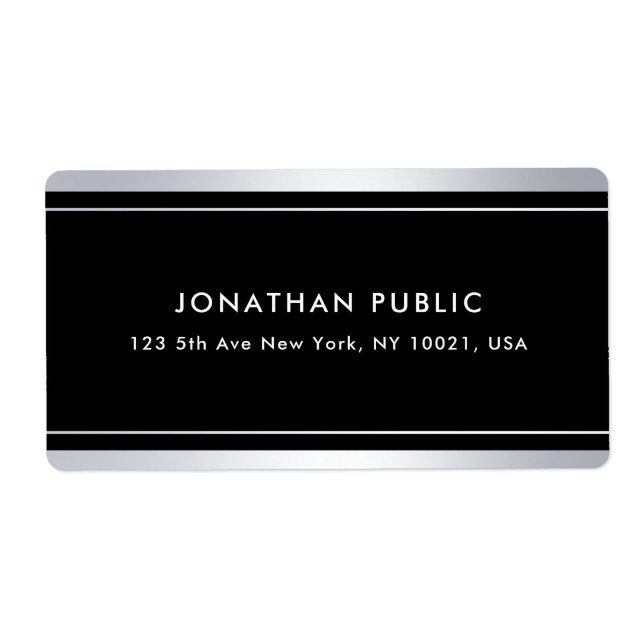 Elegant Silver Black Template Glamor Trendy Modern Label (Front)