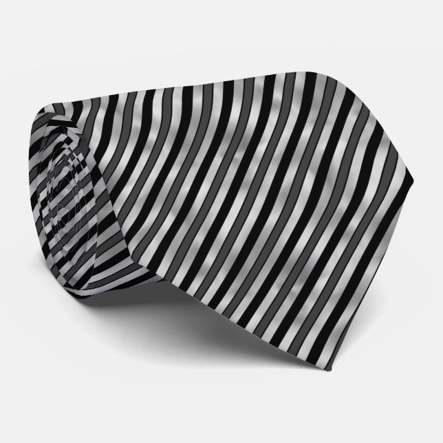 elegant silver black tiled stripe pattern neck tie (Rolled)