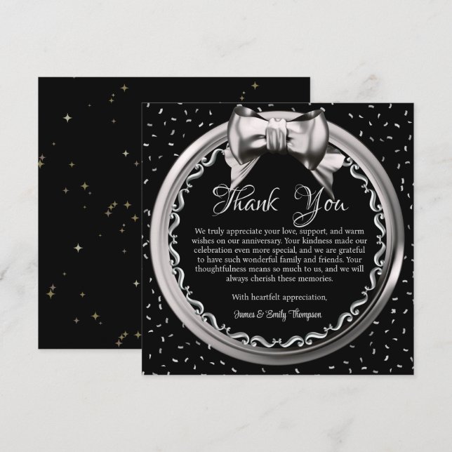 Elegant Silver Black Wedding Anniversary Design Thank You Card (Front/Back)