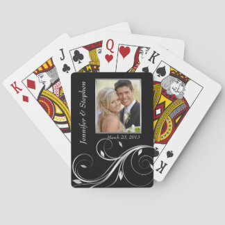 Elegant Silver & Black Wedding Photo Playing Cards
