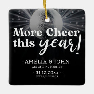 Elegant Silver Black White Wedding Save The Date Ceramic Ornament