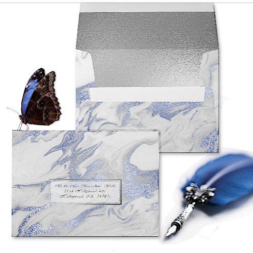 Elegant Silver Blue and White Marble Envelope