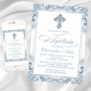 Elegant Silver Blue Baptism Invitation