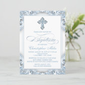 Elegant Silver Blue Baptism Invitation | Zazzle