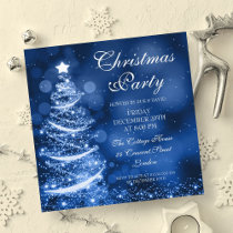 Elegant Silver & Blue Christmas Party Sparkle Invitation