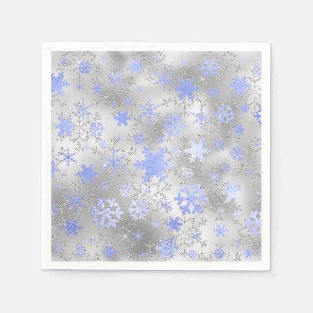 Elegant Silver Blue Christmas Snowflake Pattern Napkins (Front)