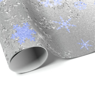 Elegant Silver Blue Christmas Snowflake Pattern Wrapping Paper