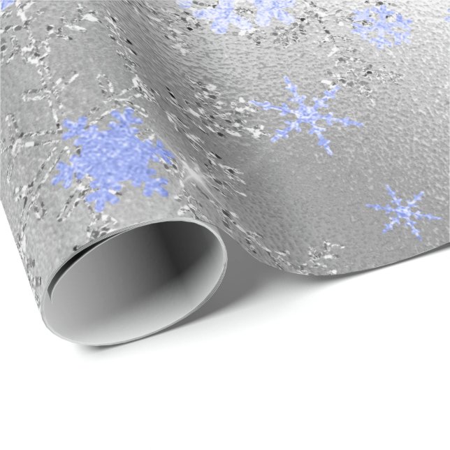 Elegant Silver Blue Christmas Snowflake Pattern Wrapping Paper (Roll Corner)