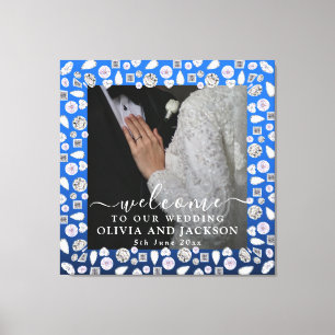 Elegant Silver Blue Heart Diamond Glitter Wedding  Canvas Print