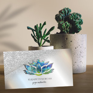 Elegant Silver Blue Lotus Business Card