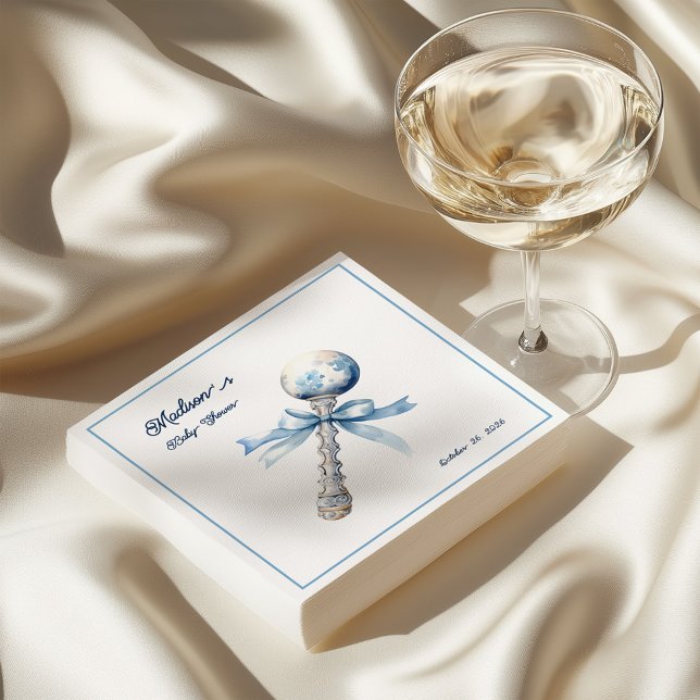 Elegant Silver Blue Rattle Bow Baby Shower Napkins (Creator Uploaded)