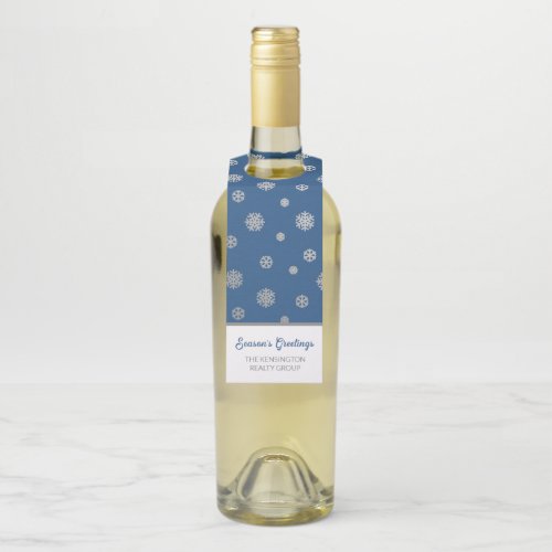 Elegant Silver Blue Snowflakes Corporate Holiday Bottle Hanger Tag