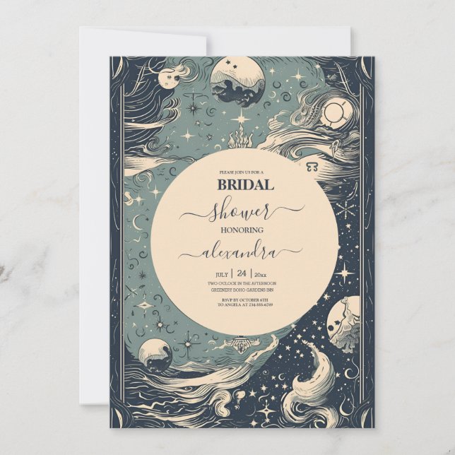 Elegant Silver Blue Tarot Bridal Shower Invitation (Front)