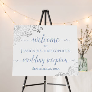 Elegant Silver & Blue Wedding Reception Welcome Foam Board