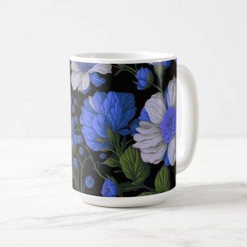 Elegant silver blue white elegant retro florals coffee mug