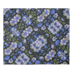 Elegant silver blue white elegant retro florals duvet cover