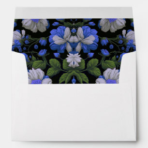 Elegant silver blue white elegant retro florals  envelope