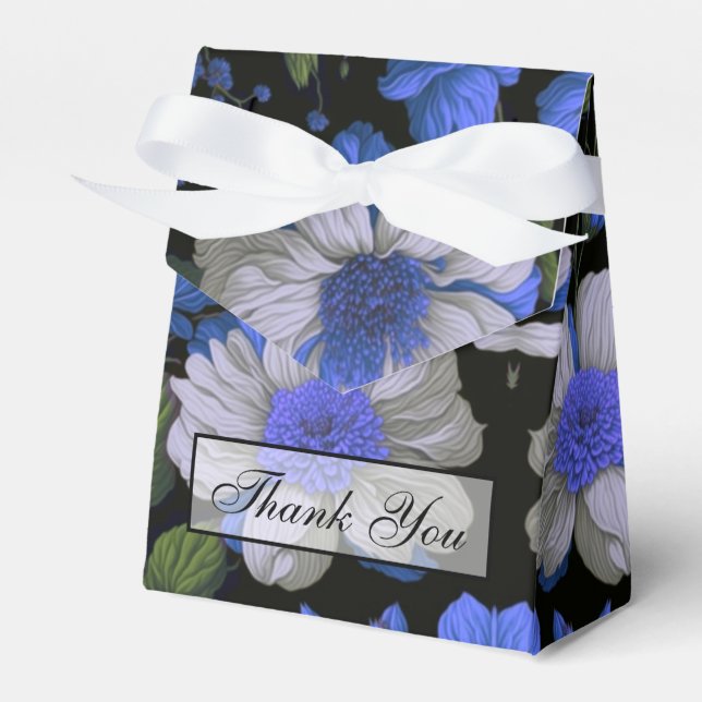 Elegant silver blue white elegant retro florals  favor boxes (Front Side)