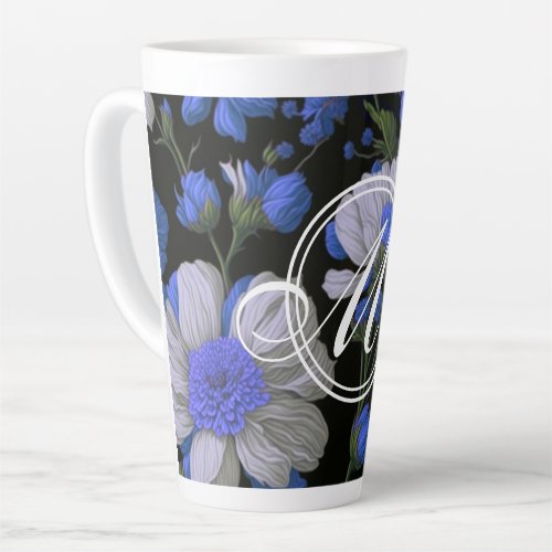 Elegant silver blue white elegant retro florals latte mug