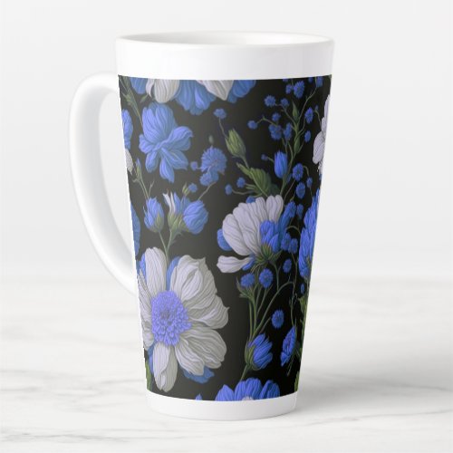 Elegant silver blue white elegant retro florals latte mug