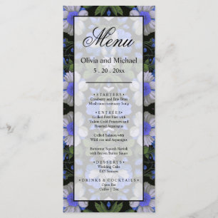 Elegant silver blue white elegant retro florals  menu