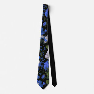 Elegant silver blue white elegant retro florals neck tie