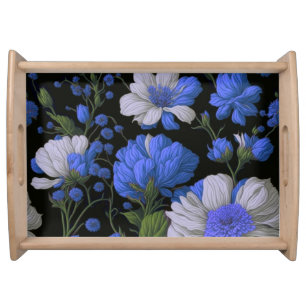 Elegant silver blue white elegant retro florals serving tray