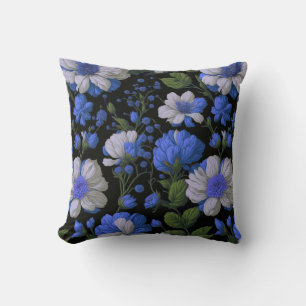 Elegant silver blue white elegant retro florals throw pillow