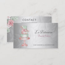 Elegant Silver Blush Floral Wedding Cake Makers Business Card