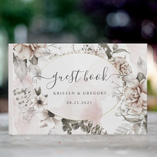 Elegant Silver Blush Floral Wedding Guest Book