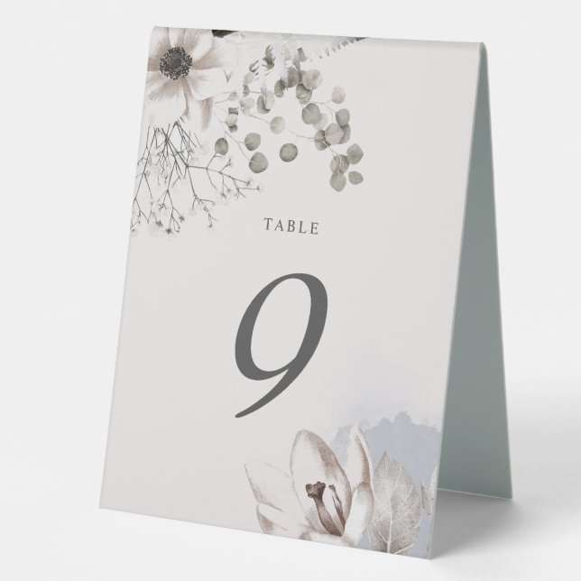 elegant silver blush floral wedding table tent (Front)