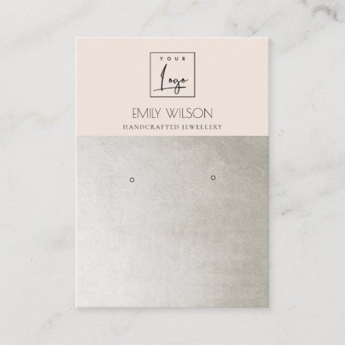 ELEGANT SILVER BLUSH PINK LOGO EARRING DISPLAY BUSINESS CARD