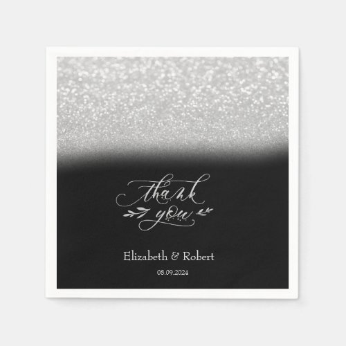 Elegant Silver Bokeh Black Thank You Card Napkins