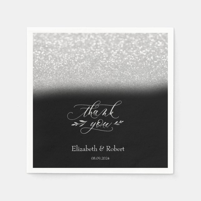 Elegant Silver Bokeh Black Thank You Card Napkins (Front)
