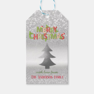 Elegant Silver Bokeh Christmas Tree Gift Tags