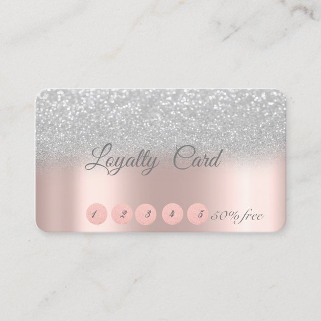 Elegant Silver Bokeh Rose Gold Loyalty Card (Front)