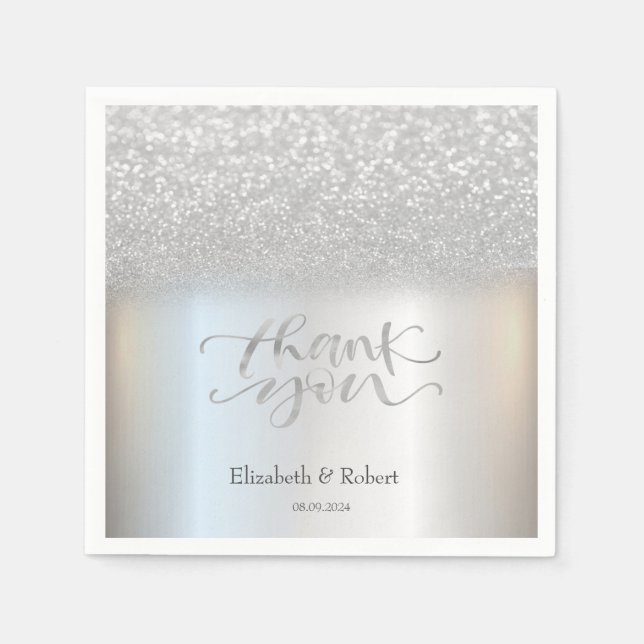 Elegant Silver Bokeh Thank You Card Napkins (Front)